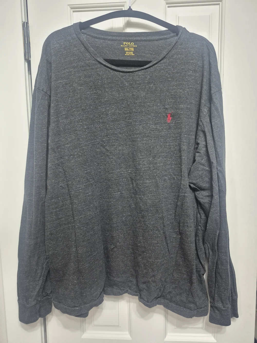 Polo by Ralph Lauren Men's Long-Sleeve Crewneck Shirt - Charcoal with Red Logo